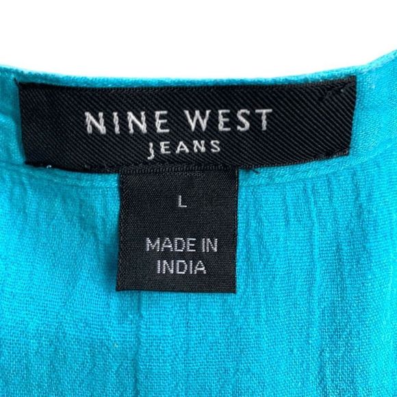 Nine West Jeans  Blue Gauzy Short Sleeved Elastic Waist Top L (A-080) - Picture 5 of 8
